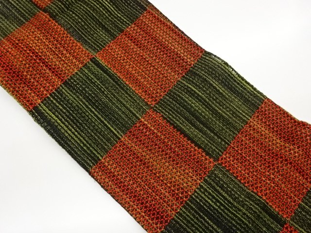 JAPANESE KIMONO / NAGOYA OBI FOR SUMMER / WOVEN ICHIMATSU PATTERN 